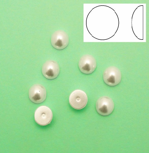Cabochon tondo liscio, in resina, colore BIANCO PERLATO