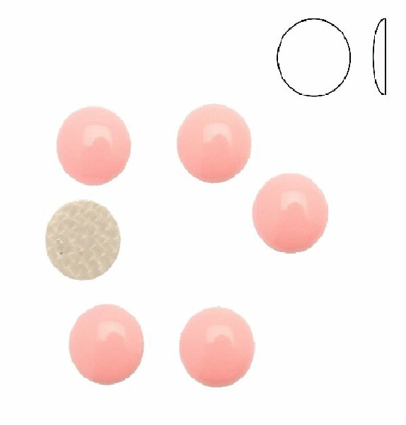 Cabochon tondo liscio, termoadesivo, in resina, colore ROSA BABY