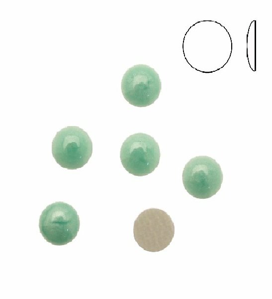 Cabochon tondo liscio, termoadesivo, in resina, colore VERDE ACQUA PERLATO