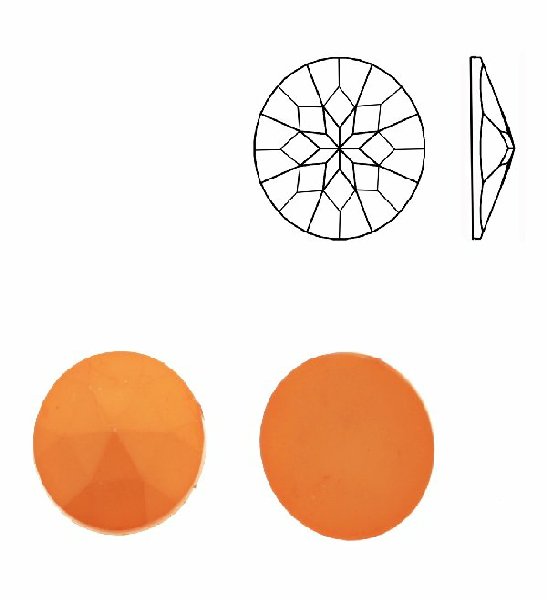 Cabochon tondo sfaccettato, in resina, colore ARANCIONE