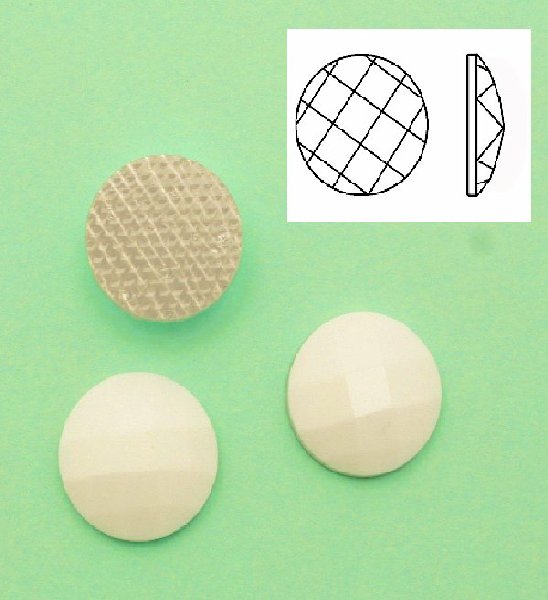 Cabochon tondo sfaccettato, termoadesivo, in resina, colore BIANCO GESSO