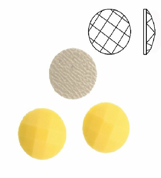 Cabochon tondo sfaccettato, termoadesivo, in resina, colore GIALLO PASTELLO