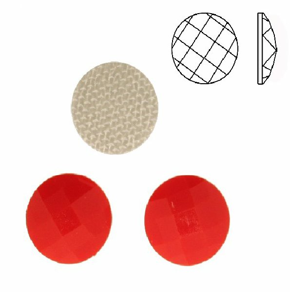 Cabochon tondo sfaccettato, termoadesivo, in resina, colore ROSSO