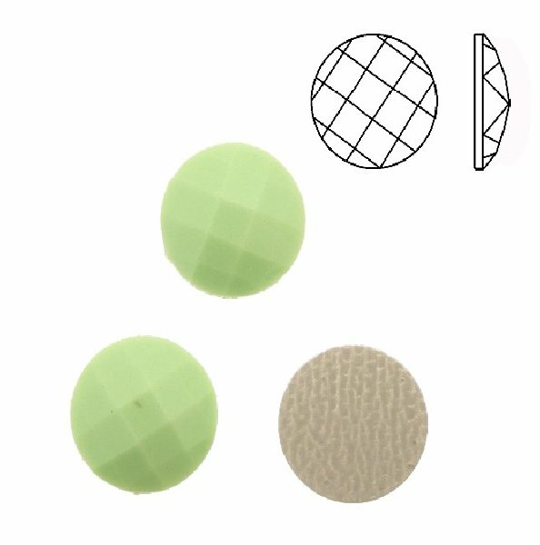 Cabochon tondo sfaccettato, termoadesivo, in resina, colore VERDE PASTELLO