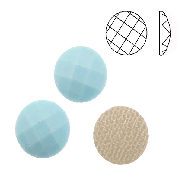Cabochon tondo sfaccettato, termoadesivo, in resina, colore AZZURRO PASTELLO