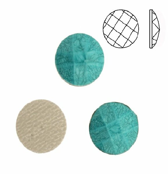 Cabochon tondo sfaccettato, termoadesivo, in resina, colore TURCHESE MARMORIZZATO
