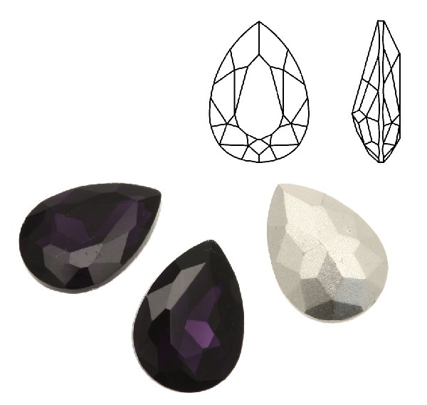Gemma a goccia sfaccettata, in cristallo, colore VIOLA SCURO