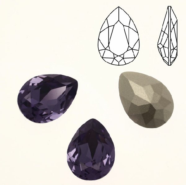 Gemma a goccia sfaccettata, in cristallo, colore TANZANITE