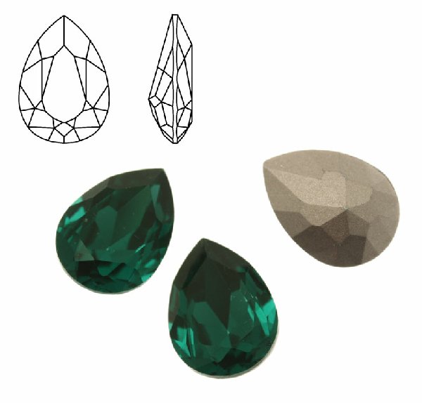 Gemma a goccia sfaccettata, in cristallo, colore EMERALD