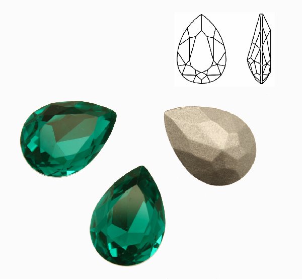 Gemma a goccia sfaccettata, in cristallo, colore VERDE SMERALDO CHIARO