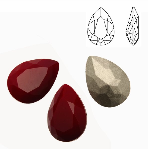 Gemma a goccia sfaccettata, in cristallo, colore ROSSO CORALLO SCURO