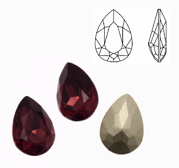 Gemma a goccia sfaccettata, in cristallo, colore BURGUNDY