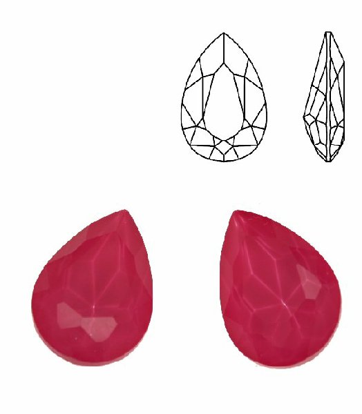 Gemma a goccia sfaccettata, in cristallo, colore FUCSIA