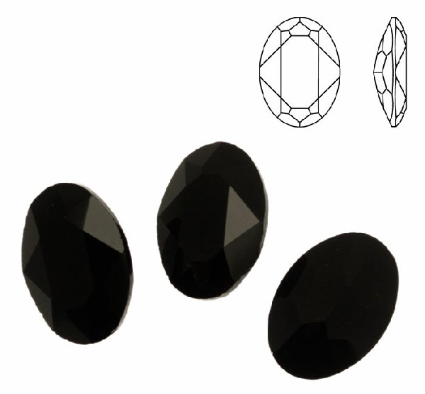 Gemma ovale sfaccettata, in cristallo, colore NERO