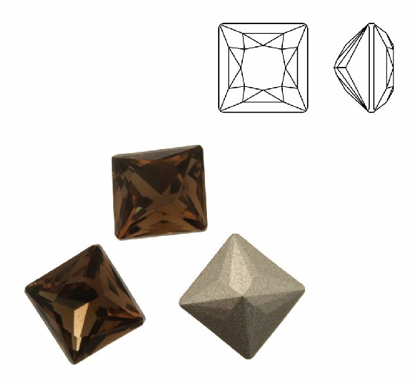 Gemma quadrata sfaccettata (con angoli a spigolo vivo), in cristallo, colore SMOKY QUARTZ