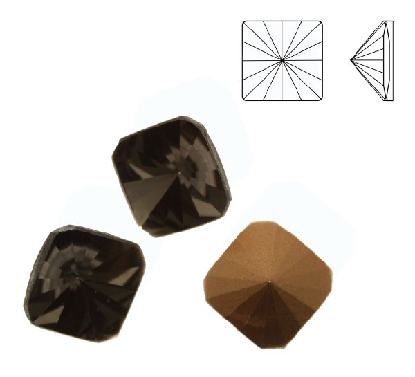 Gemma quadrata piatta sopra, in cristallo, colore BLACK DIAMOND