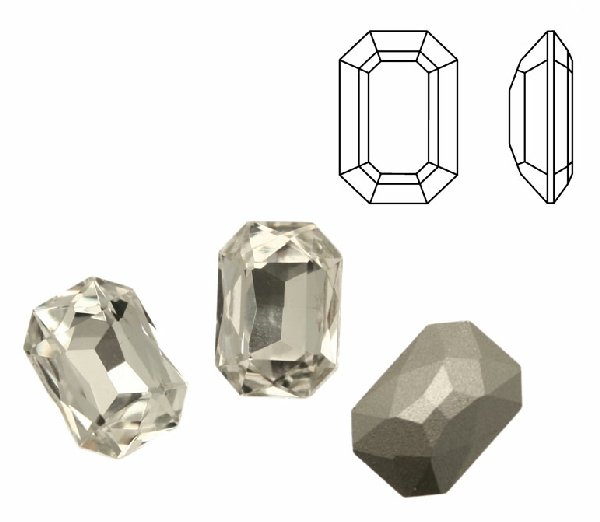 Gemma rettangolare sfaccettata (con gli angoli smussati), in cristallo, colore CRYSTAL