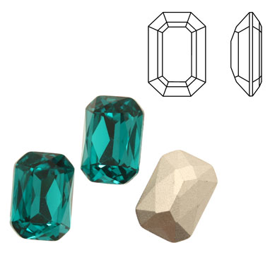 Gemma rettangolare sfaccettata (con gli angoli smussati), in cristallo, colore BLUE ZIRCON