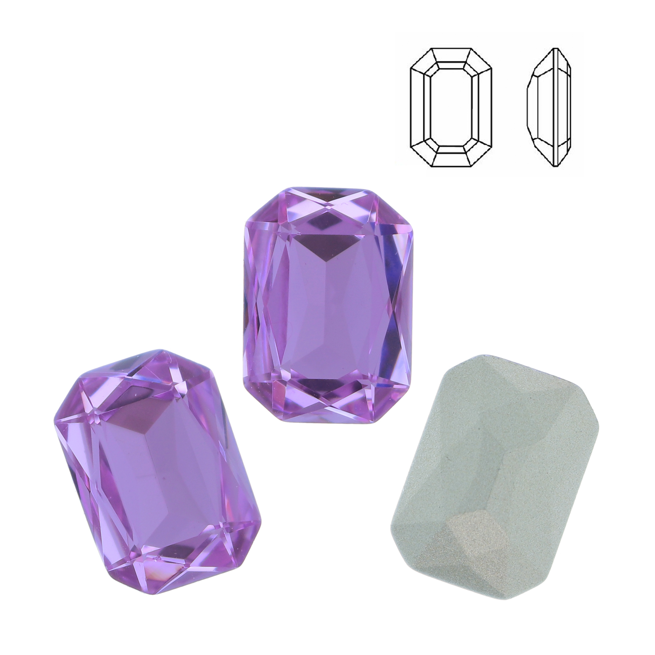 Gemma rettangolare sfaccettata (con gli angoli smussati), in cristallo, colore VIOLET