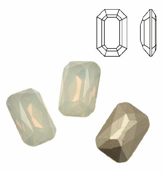Gemma rettangolare sfaccettata (con gli angoli smussati), in plexiglass, colore WHITE OPAL