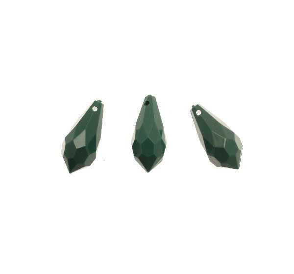 Goccia sfaccettata con foro in testa, in resina, 23x11 mm., color Verde smeraldo