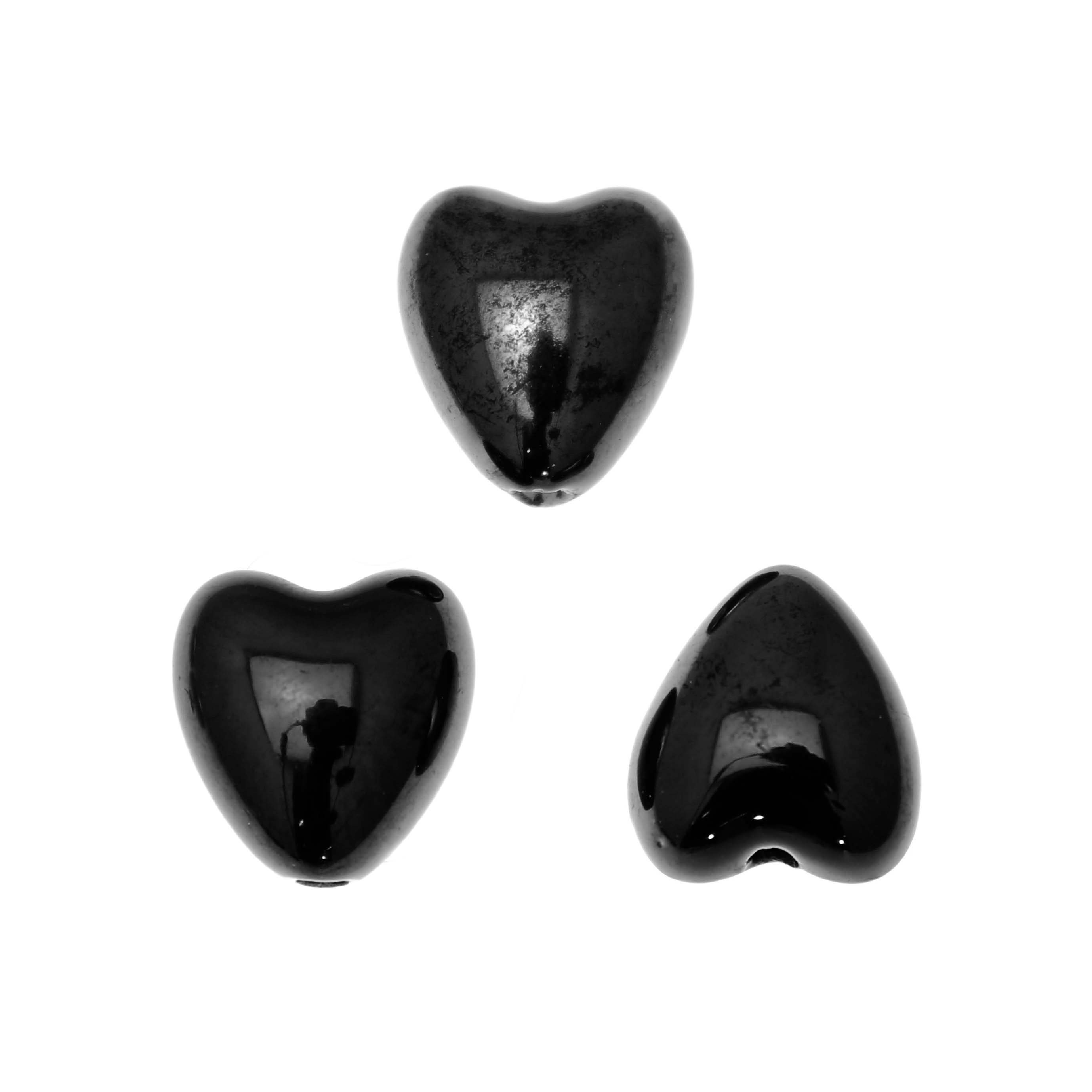 Cuore, in ceramica, con effetto perlato, 12x13 mm., colore Nero