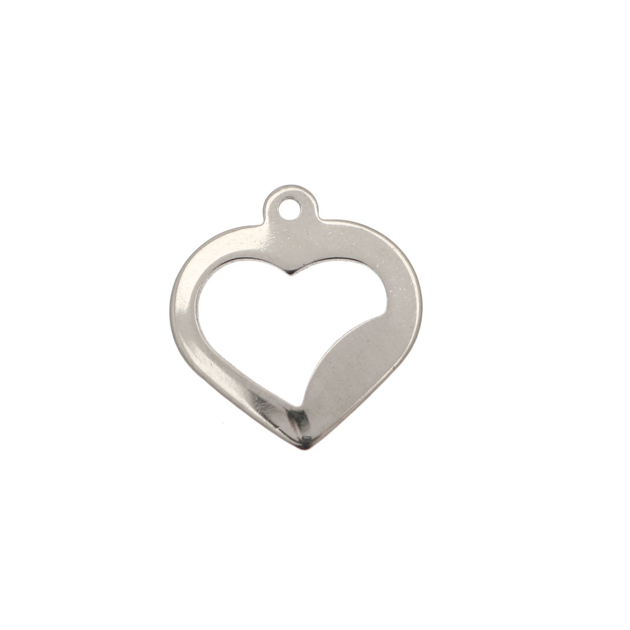 Ciondolo, in Acciaio, a forma di cuore piatto, forato, 18x18 mm.
