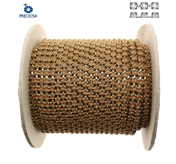 Catena strass, con cristalli Preciosa, base in metallo colore ottone, colore strass SMOKED TOPAZ MATT