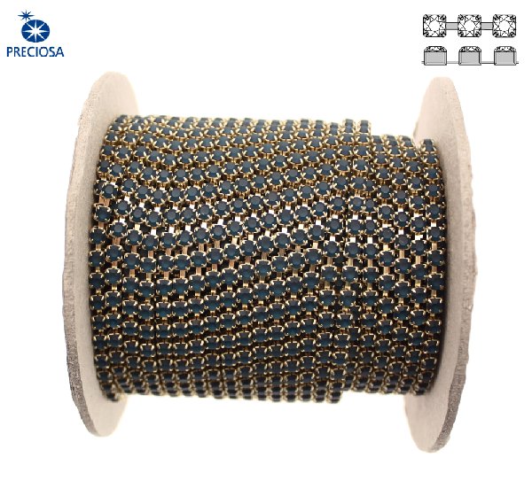 Catena strass, con cristalli Preciosa, base in metallo colore ottone, colore strass MONTANA MATT