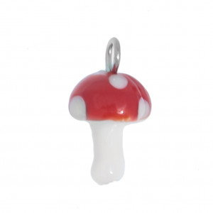 Ciondolo Fungo in vetro 9x17mm., con asola colore argento 