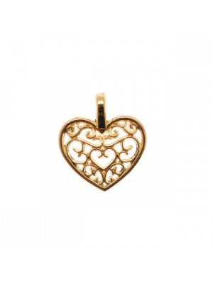 Ciondolo a forma di cuore, traforato a riccioli, con un anello in alto