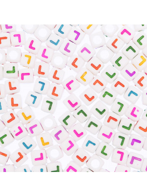 Distanziatore a Cubo con disegno lettera "L", 7mm., in resina bianca e lettera colorata