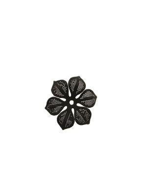 Filigrana a forma di fiore a sei petali traforati e ondulati, 29 mm., colore Nero effetto gommoso