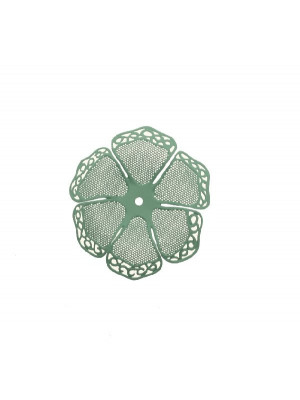 Filigrana a forma di fiore a sei petali traforati e ondulati, colore Verde tiffany effetto gommoso