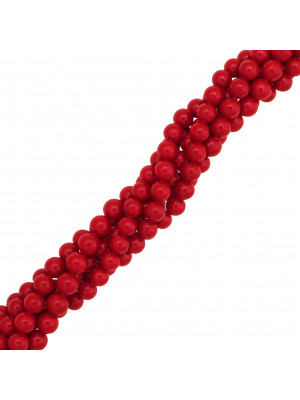 Filo di perle in vetro tonde , diametro 6 mm., colore ROSSO CORALLO