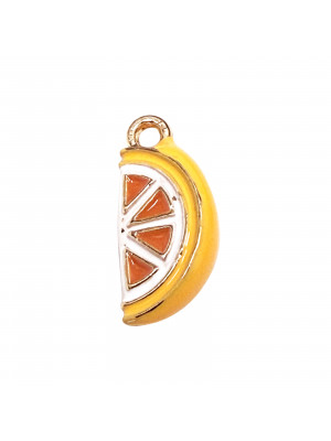 Ciondolo Fetta di Arancia Smaltata, 7x15mm., base Oro Lucido