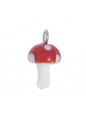 Ciondolo Fungo in vetro 9x17mm., con asola colore argento 