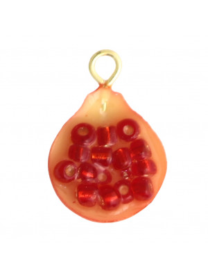 Ciondolo a forma di Melograno tagliato rosso, 11x17 mm.