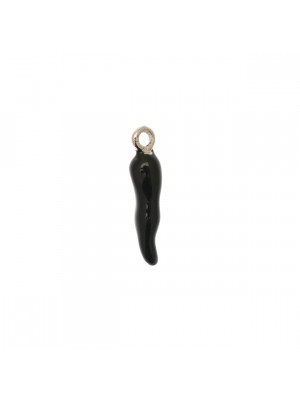 Ciondolo a Corno tridimensionale, 4x20 mm., smaltato Nero