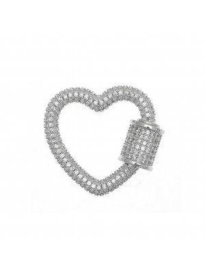 Ciondolo a forma di cuore, con chiusura a vite, con strass Crystal, 25x22 mm., base in metallo colore Argento Rodio