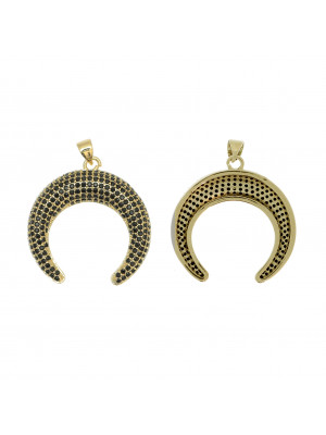 Ciondolo a forma di mezzaluna, con strass Nerol, 29x30 mm., base in metallo colore Oro Lucido