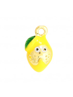 Ciondolo smaltato a forma di Limone giallo, 9x16 mm.