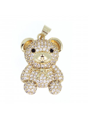 Ciondolo a forma di Orsetto con Fiocco, con strass colore Crystal, 18x25 mm.