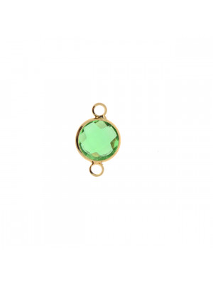 Elemento a due anelli, 17x11 mm., in colore Oro Lucido con pietra tonda centrale Peridot