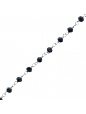 Catena a rosario, con rondelle sfaccettate in cristallo nero-antracite 2,5x3,5 mm., base in metallo colore Argento Rodio