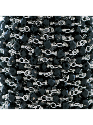 Catena a rosario, con rondelle sfaccettate in cristallo Antracite 2,5x3,5 mm., base in metallo colore argentato chiaro