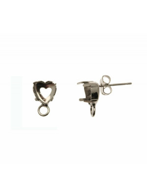 Perno con castone a cuore porta strass (gemma a cuore 8,8x8 mm.), 8x12 mm., CONF.2 PZ