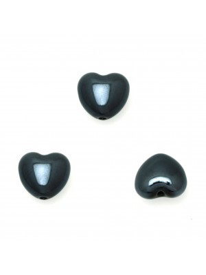 Cuore perlato, bombato in ceramica, 17x15 mm., colore Antracite