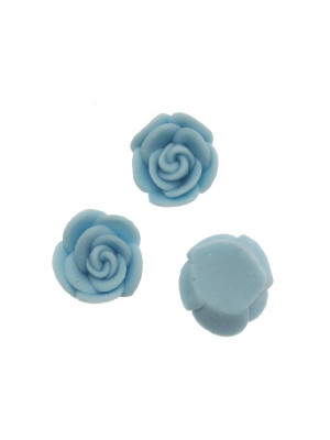 Rosa in pasta di fimo colorata, piatta sotto, da incollo, larga 10 mm., alta 5 mm., colore Azzurro