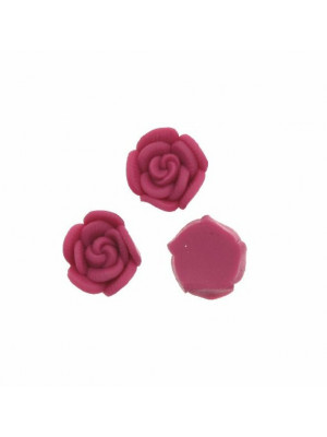 Rosa in pasta di fimo colorata, piatta sotto, da incollo, larga 10 mm., alta 5 mm., colore Fucsia